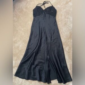 Victoria's Secret Vintage Gold Label Silk Satin Nightgown dress Robe Set Black M